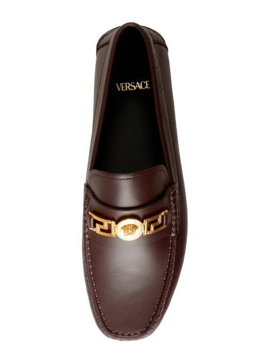 Versace Men\'s Burgundy 100% Leather Gold Medusa Driver Loafers Shoes US 8 IT 41